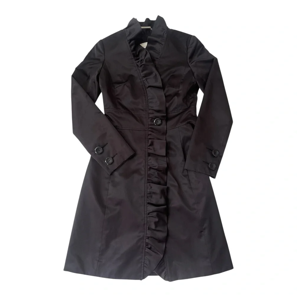 White House Black Market Black Trench Coat Size 00 - Picture 5 of 15